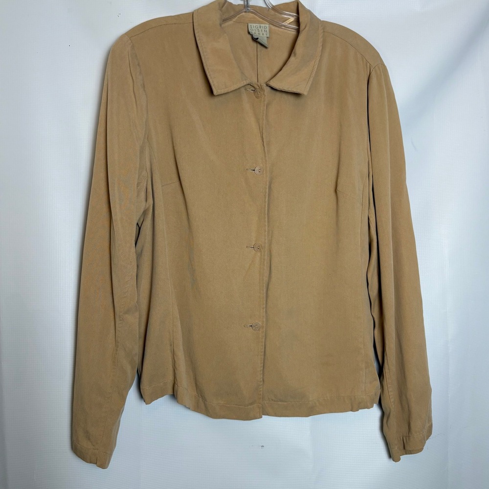 Sigrid Olsen Sport Tan Tencel Lyocell‎ Button Front Jacket Womens 14 Classic